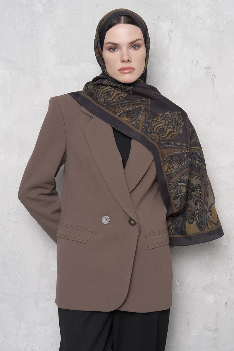 Floş Viskon Şal Riseon Desen - Acı Kahve