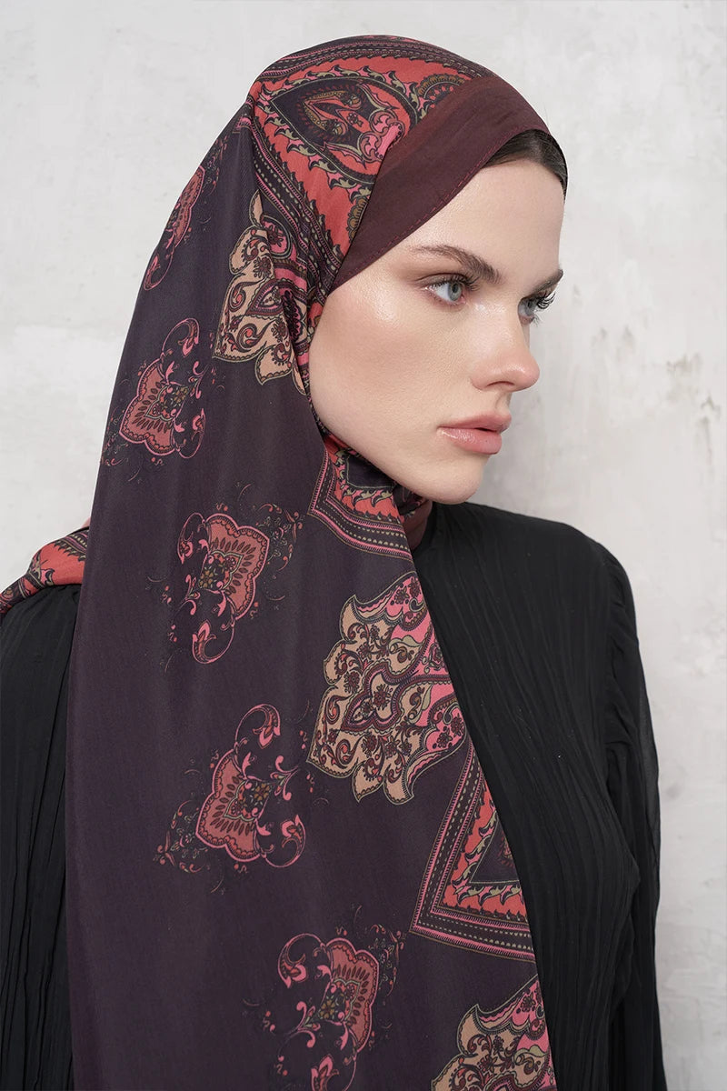 Floş Viskon Şal Riseon Desen - Bordo