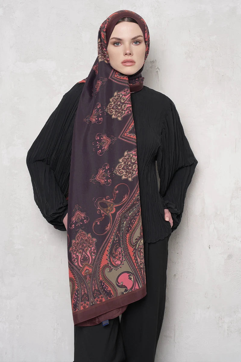 Floş Viskon Şal Riseon Desen - Bordo