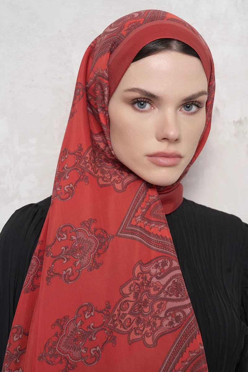 Floş Viskon Şal Riseon Desen - Kırmızı