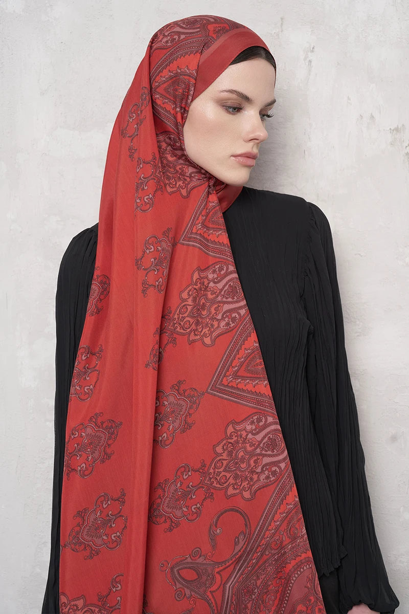 Floş Viskon Şal Riseon Desen - Kırmızı