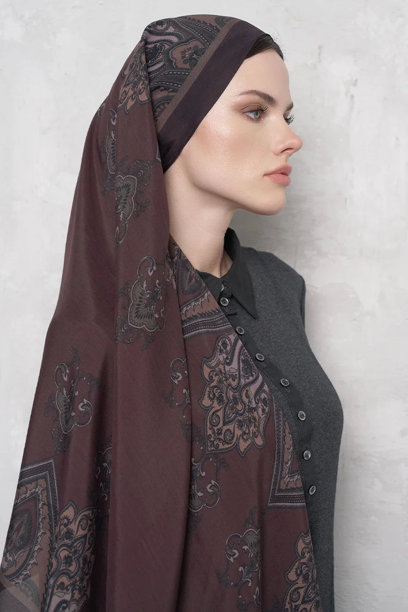 Floş Viskon Şal Riseon Desen - Mürdüm