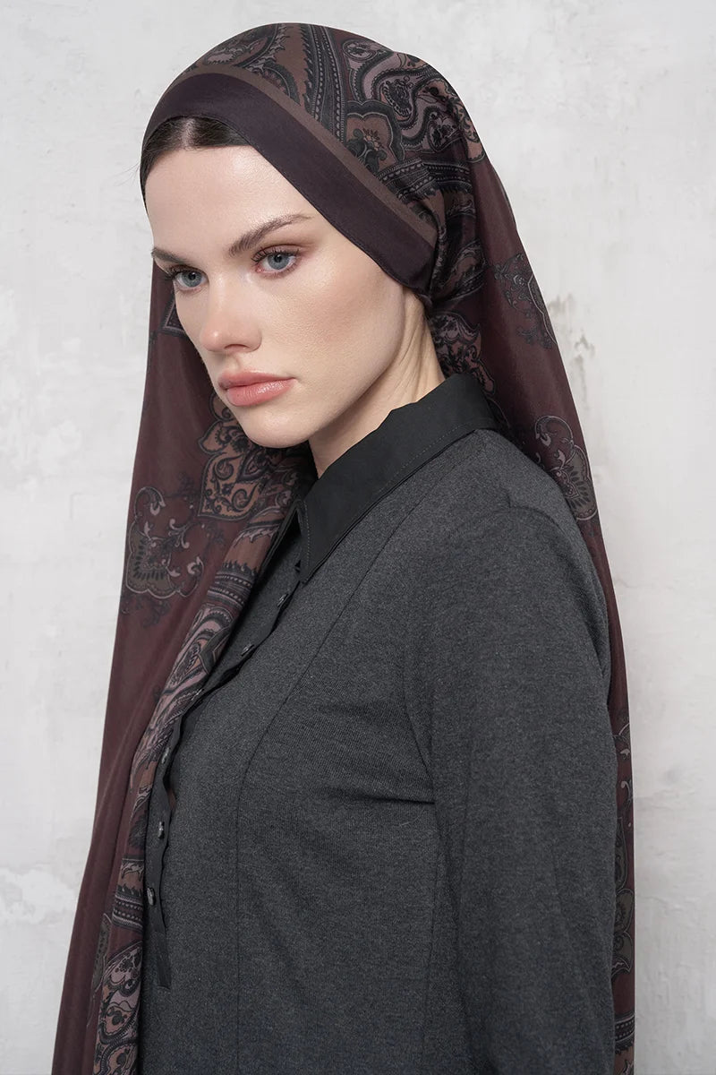 Floş Viskon Şal Riseon Desen - Mürdüm