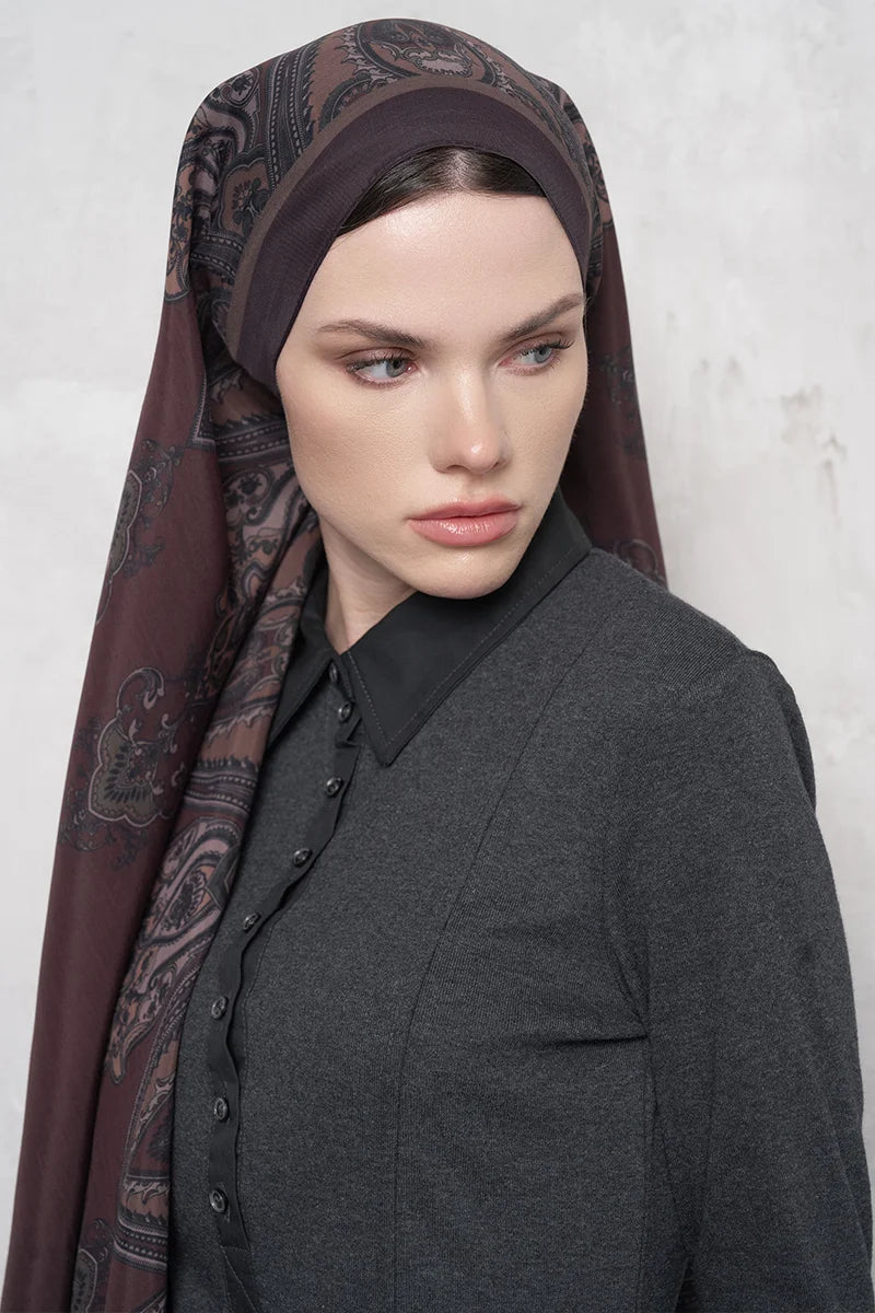 Floş Viskon Şal Riseon Desen - Mürdüm