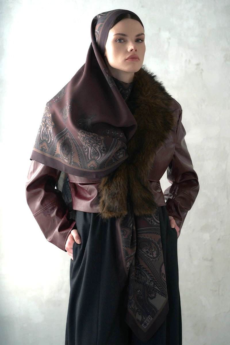 Floş Viskon Şal Riseon Desen - Mürdüm