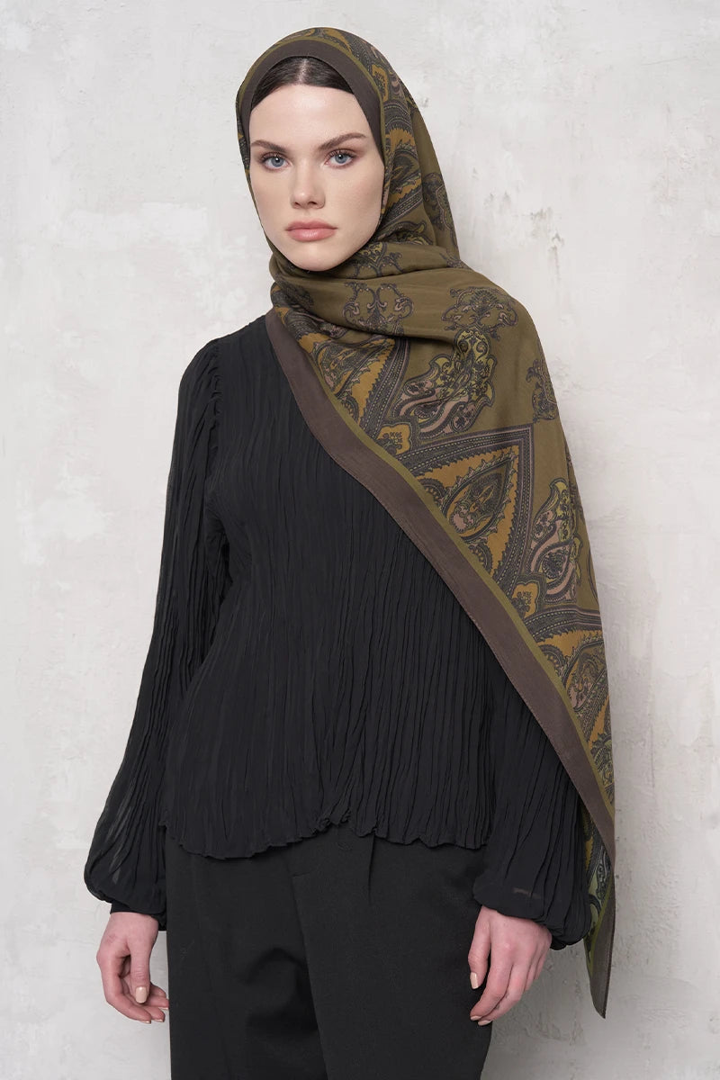 Floş Viskon Şal Riseon Desen - Yeşil