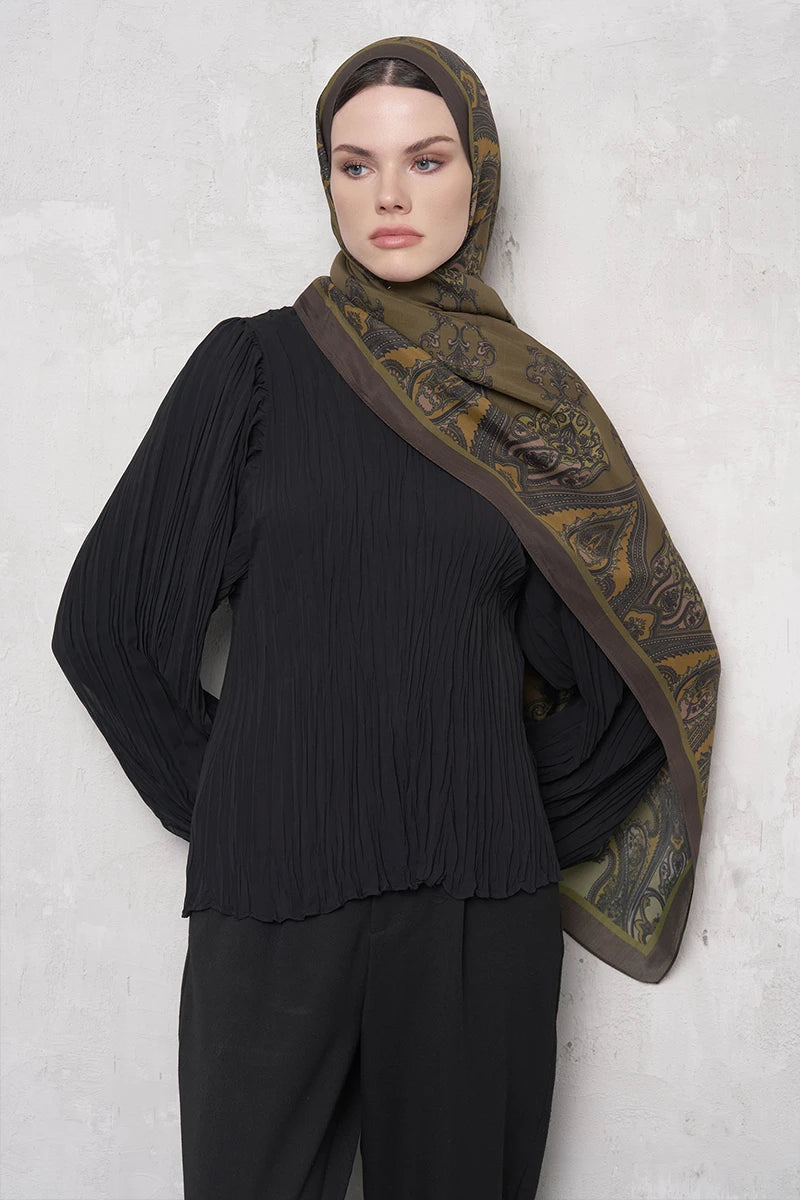 Floş Viskon Şal Riseon Desen - Yeşil