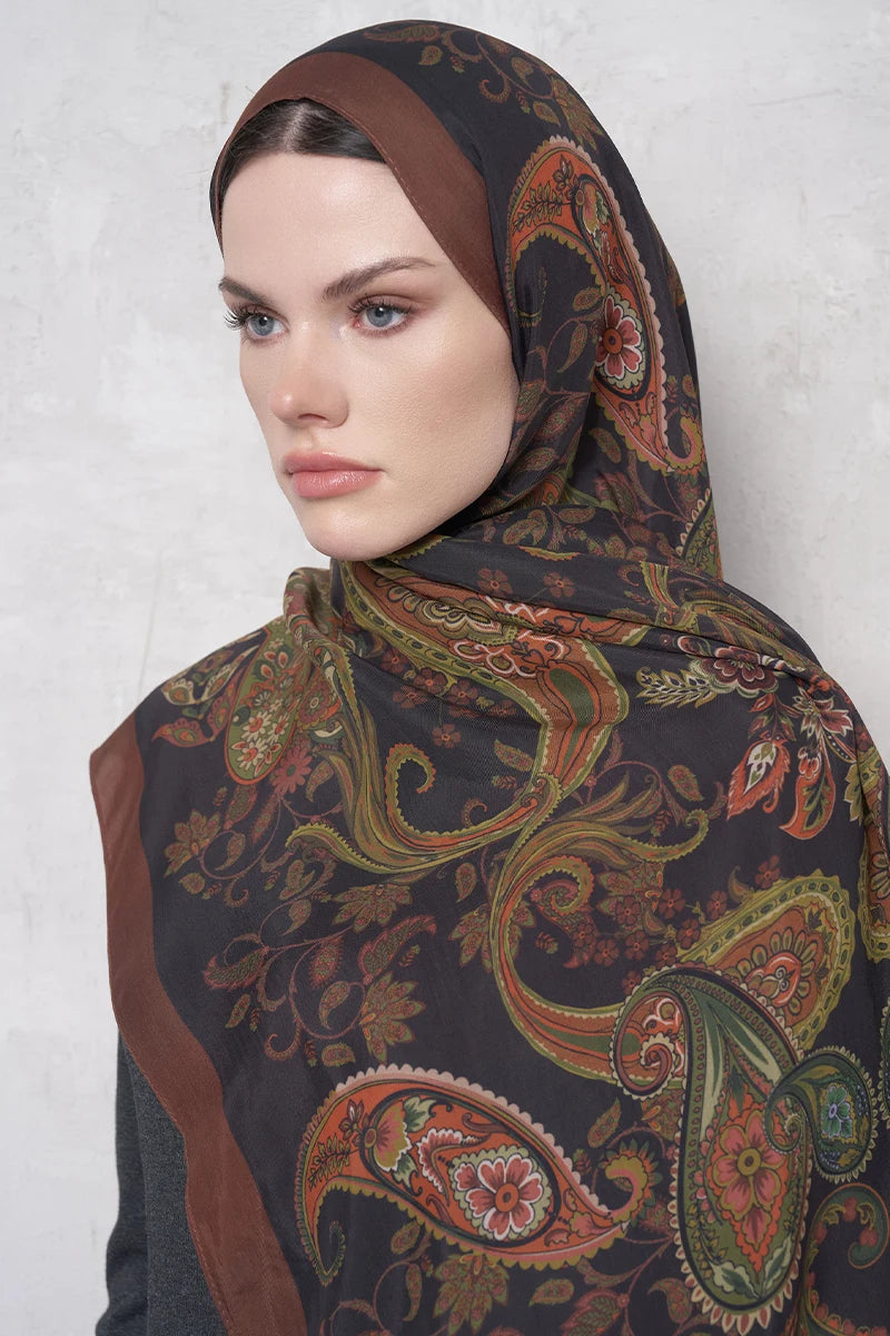 Floş Viskon Şal Rosette Desen - Kahverengi