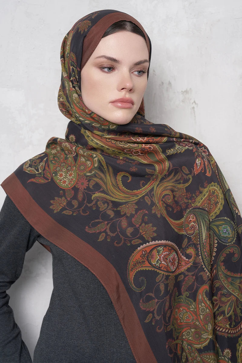 Floş Viskon Şal Rosette Desen - Kahverengi