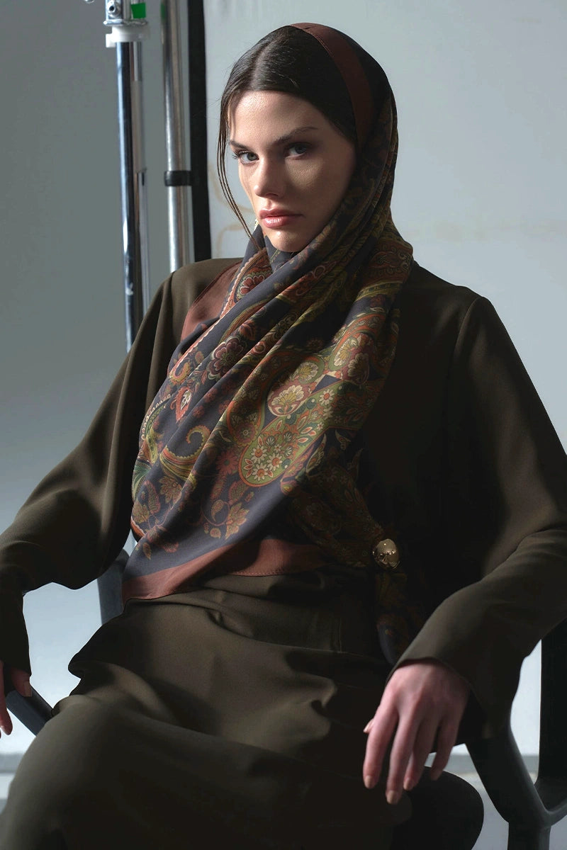 Floş Viskon Şal Rosette Desen - Kahverengi