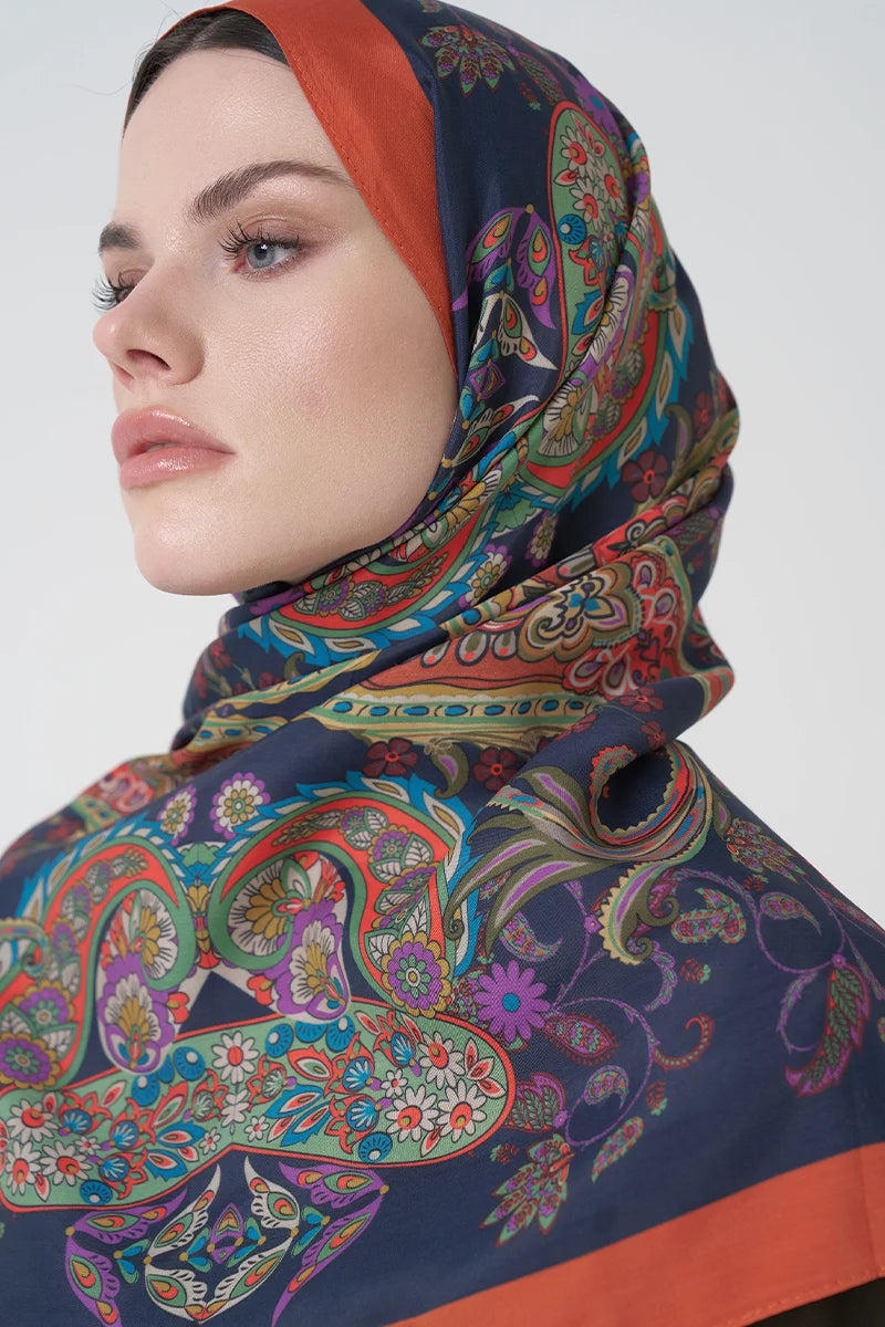 Floş Viskon Şal Rosette Desen - Turuncu