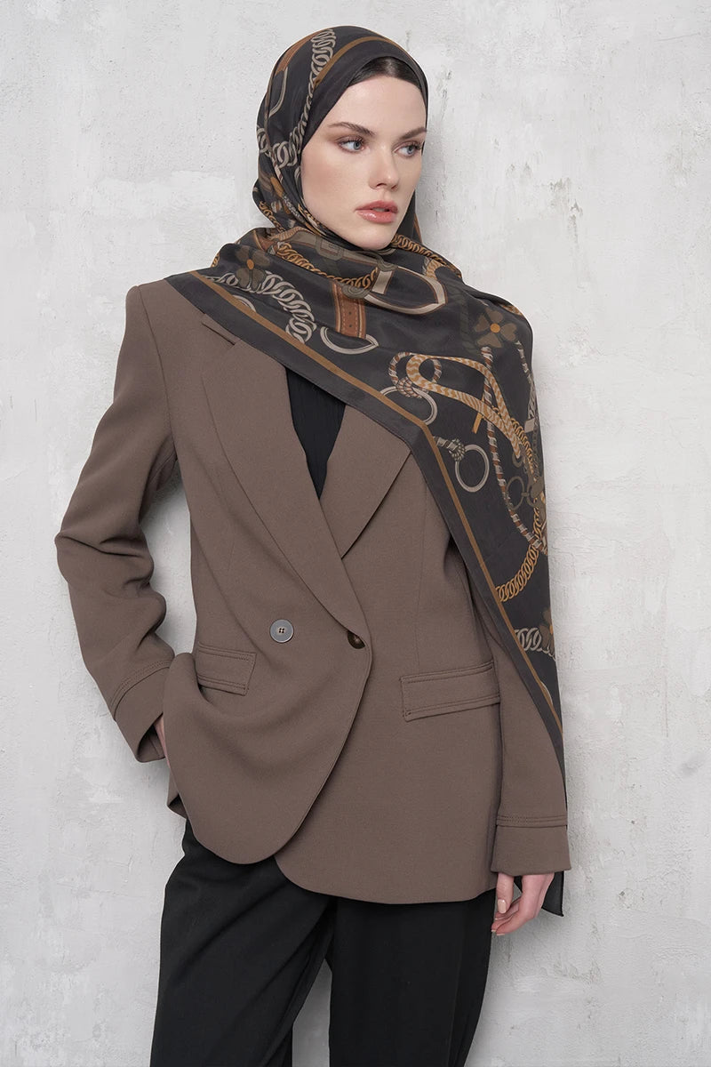 Floş Viskon Şal Sandle Desen - Acı Kahve