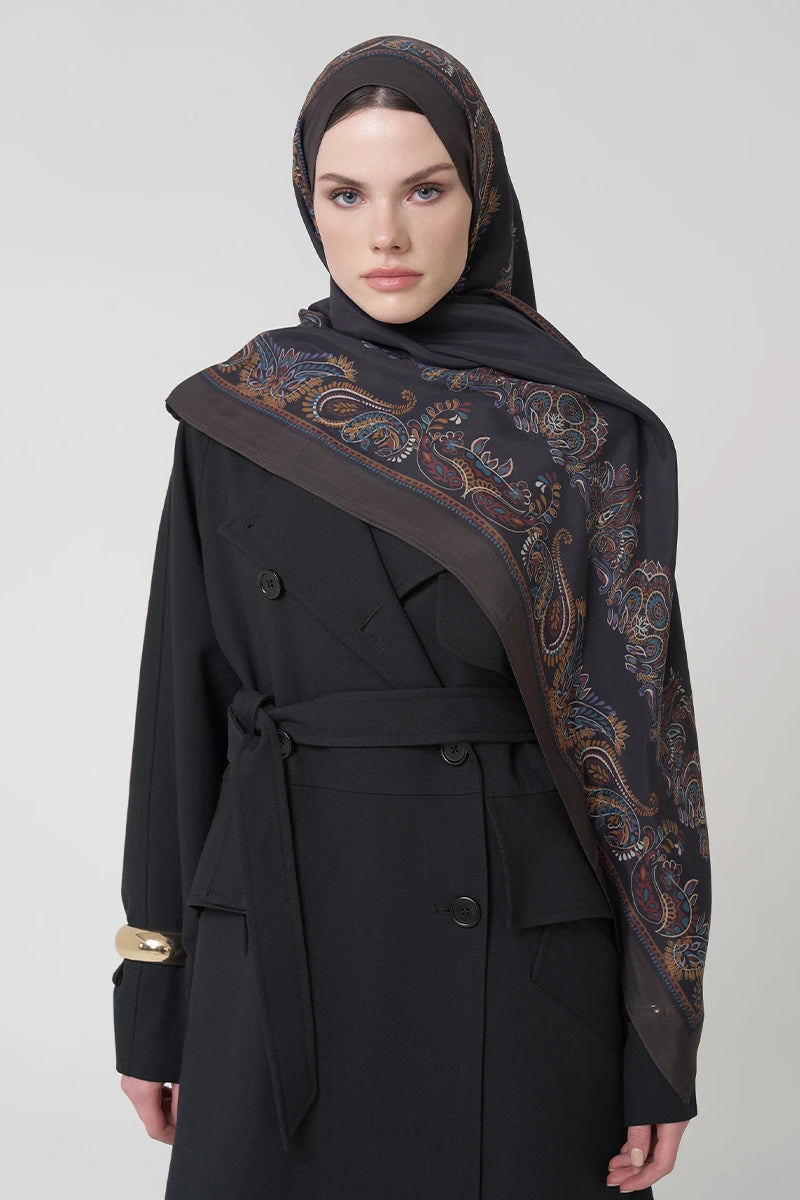 Floş Viskon Şal Sheer Desen - Acı Kahve