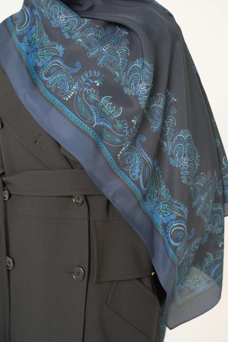 Floss Viscose Shawl Sheer Pattern - Navy Blue