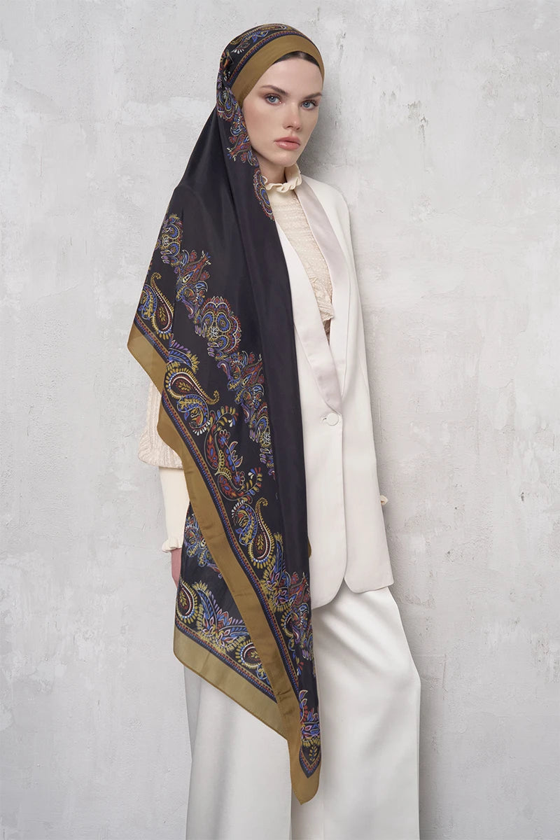 Floş Viskon Şal Sheer Desen - Yağ Yeşili