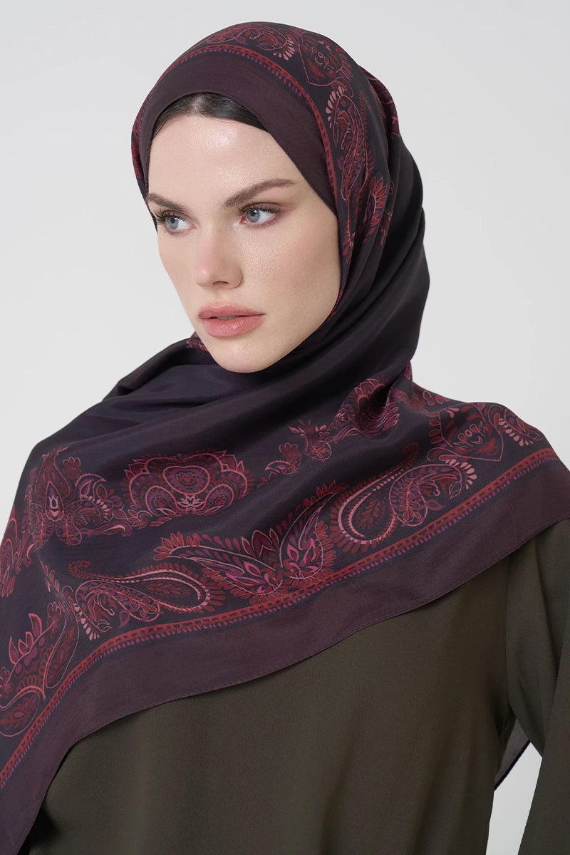 Floş Viskon Şal Sheer Desen - Mürdüm