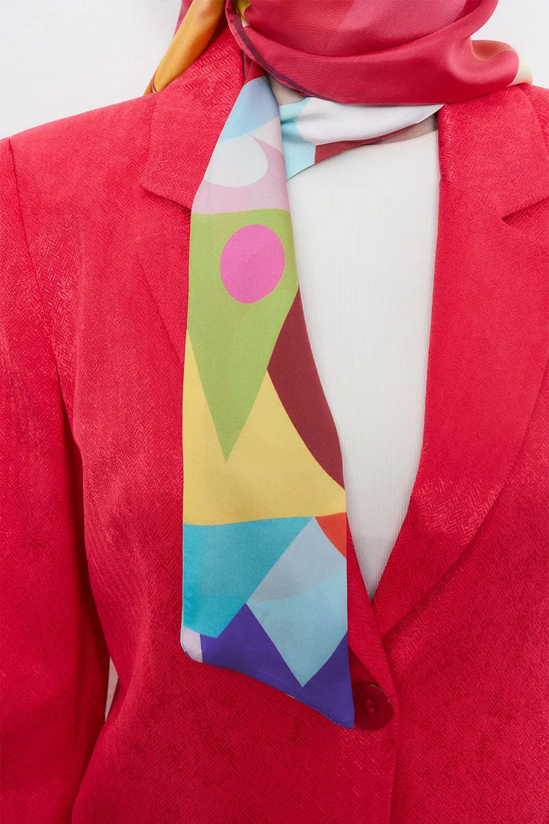 Geometric Desen İpek Fular - Renkli