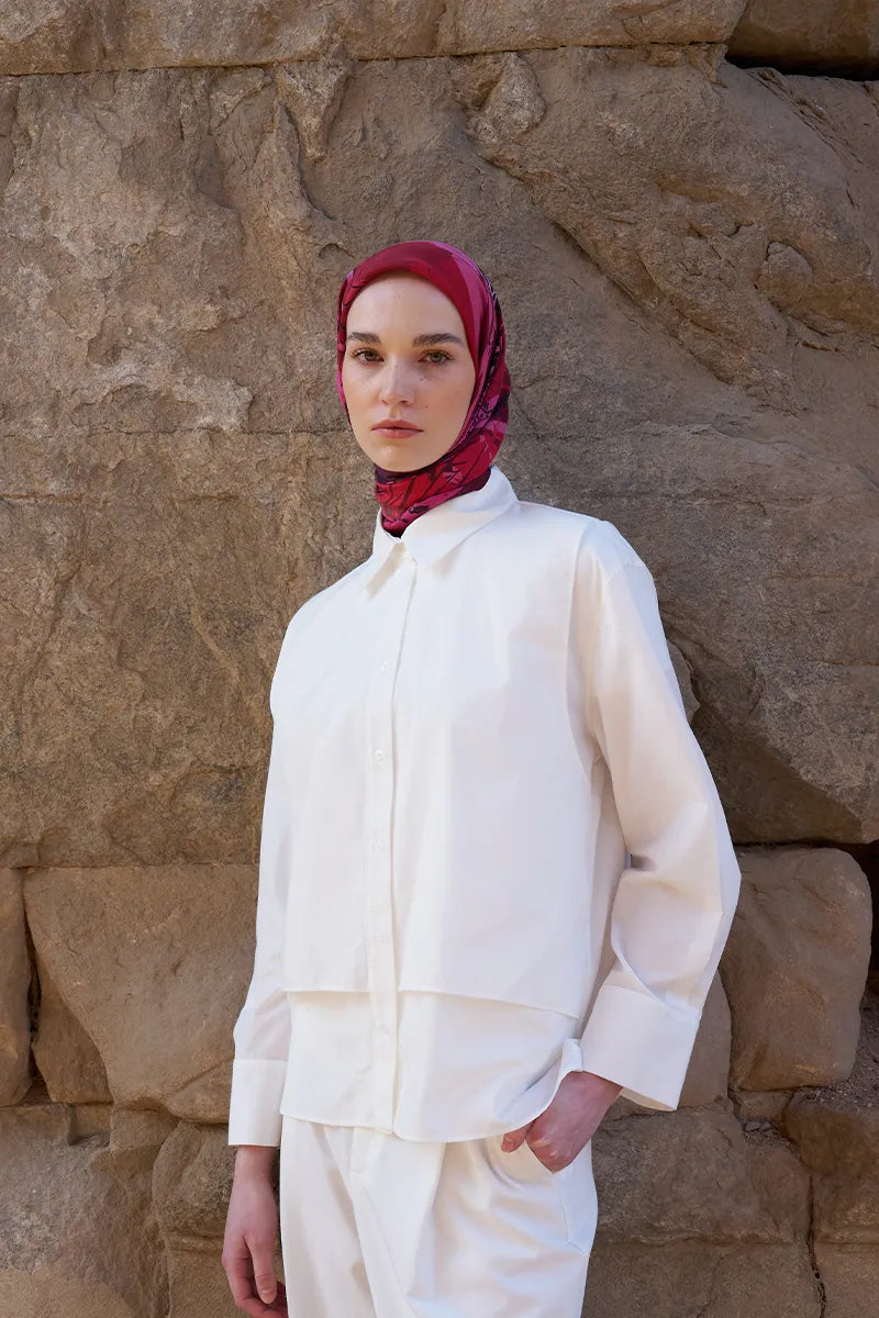 Glaze Botanic Desen Eşarp - Bordo