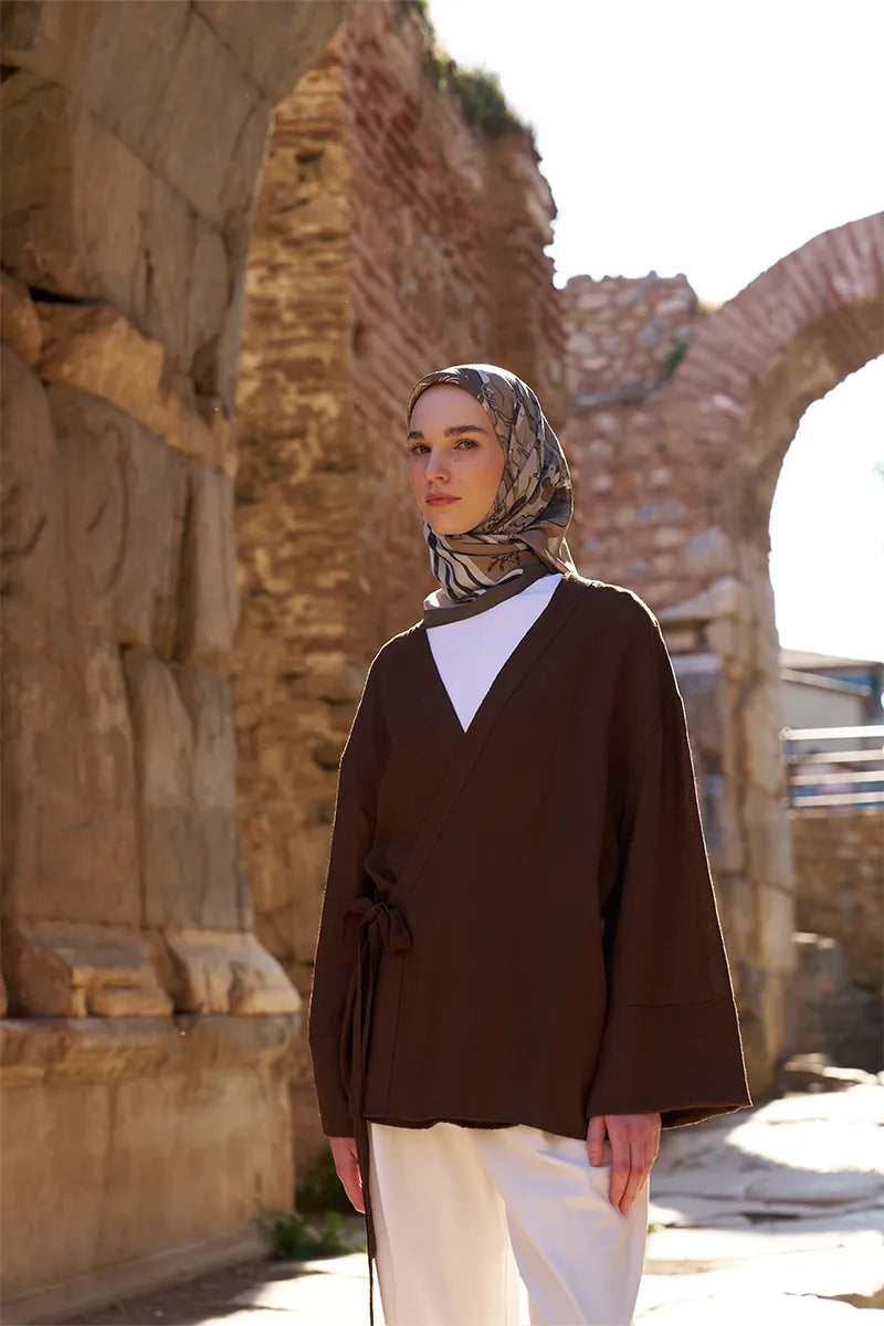 Glaze Botanic Desen Eşarp - Haki