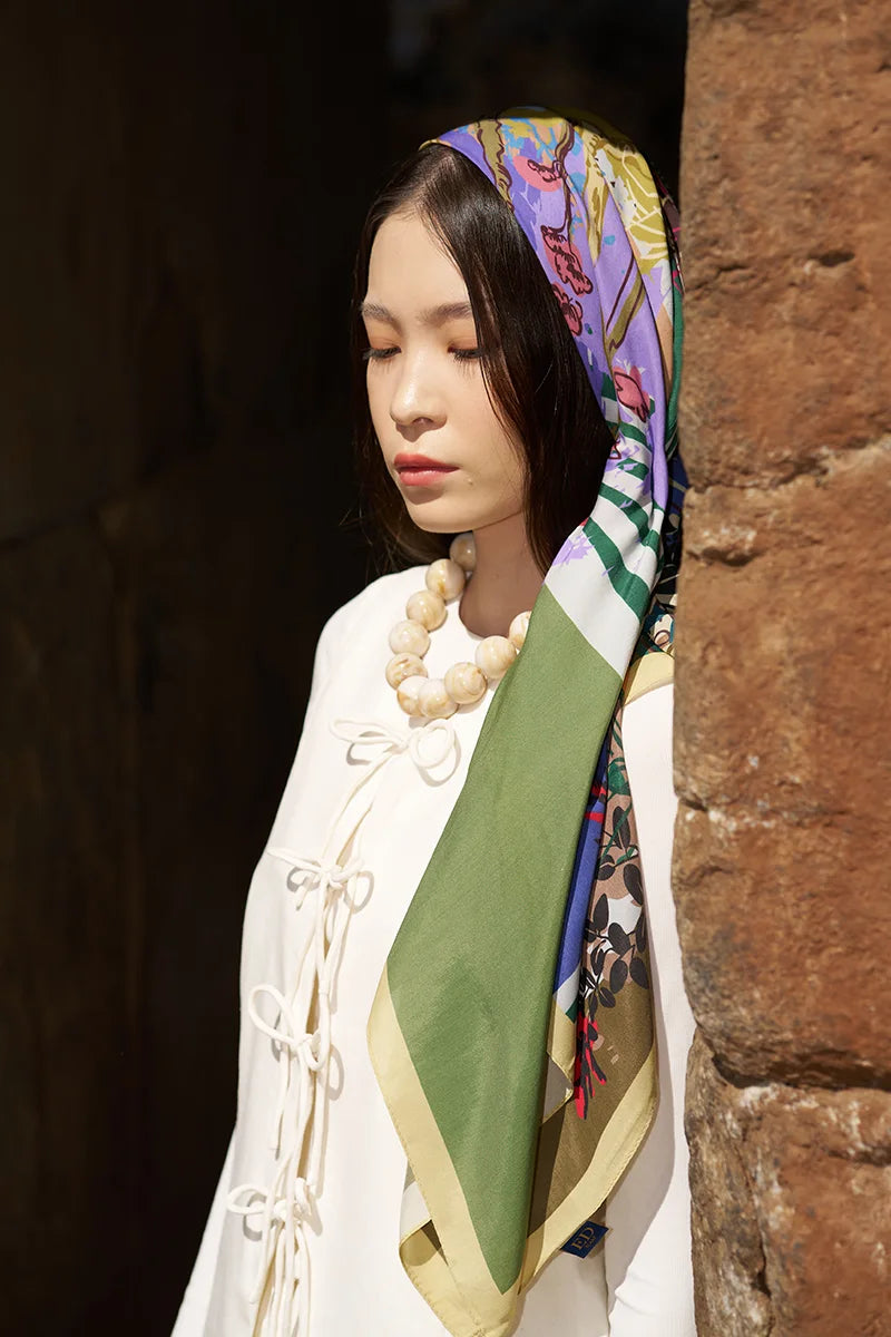 Glaze Botanic Desen Eşarp - Yeşil