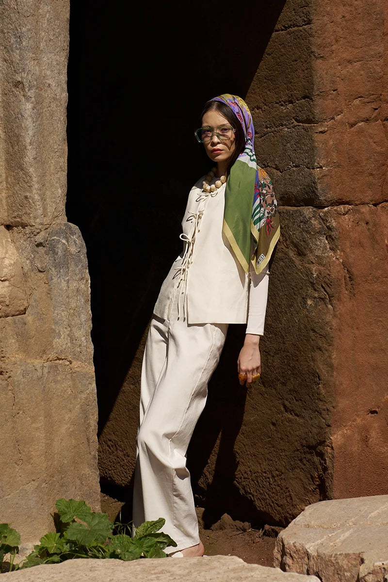 Glaze Botanic Desen Eşarp - Yeşil