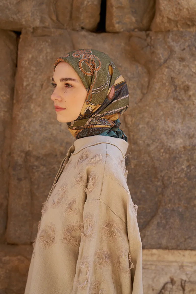 Glaze Braid Desen Eşarp - Yeşil