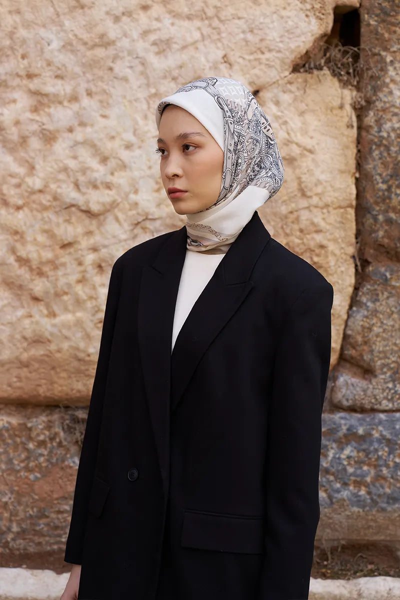 Glaze Chain Desen Eşarp - Bej