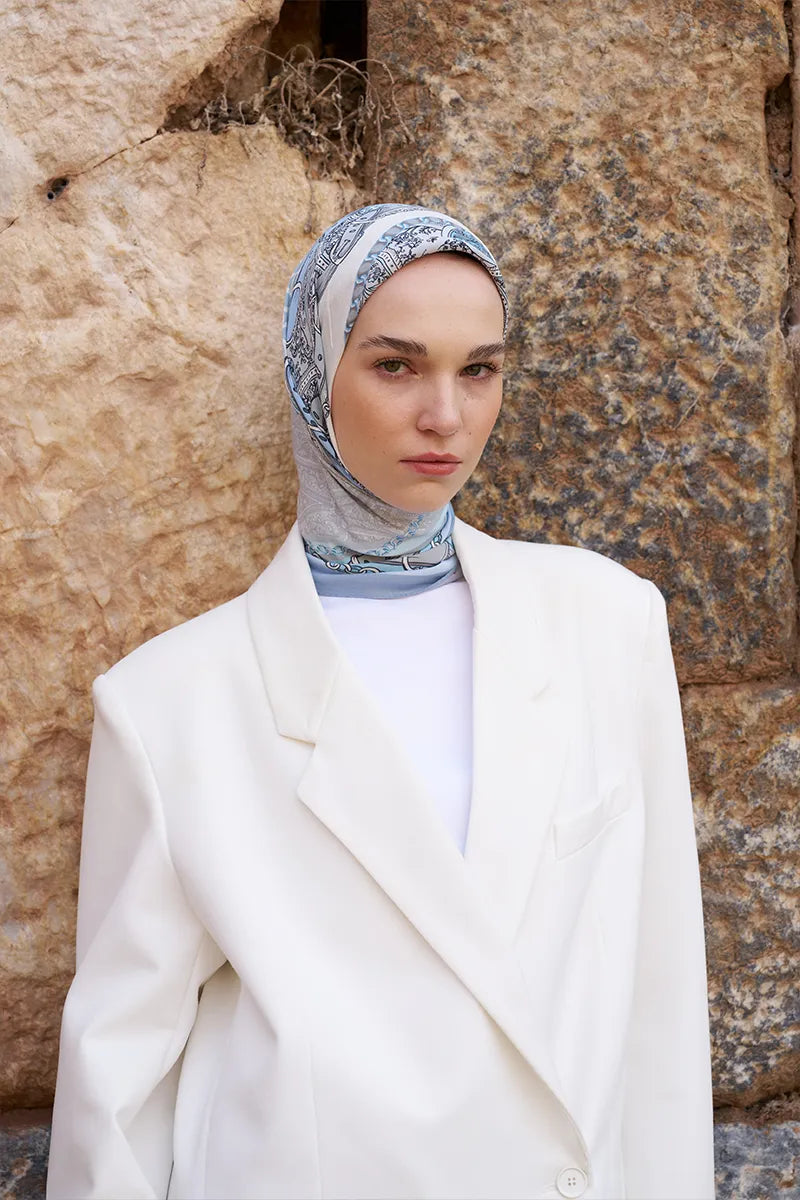 Glaze Chain Desen Eşarp - Mavi