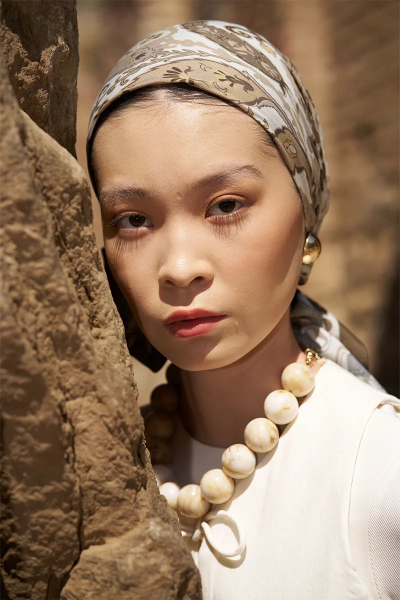 Glaze Mistral Desen Eşarp - Bej