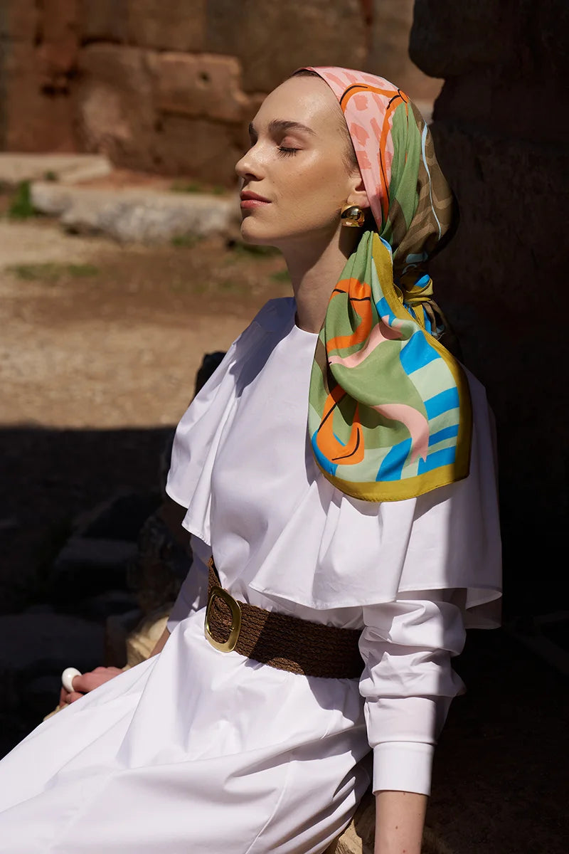 Glaze Ribbon Pattern Scarf - Green