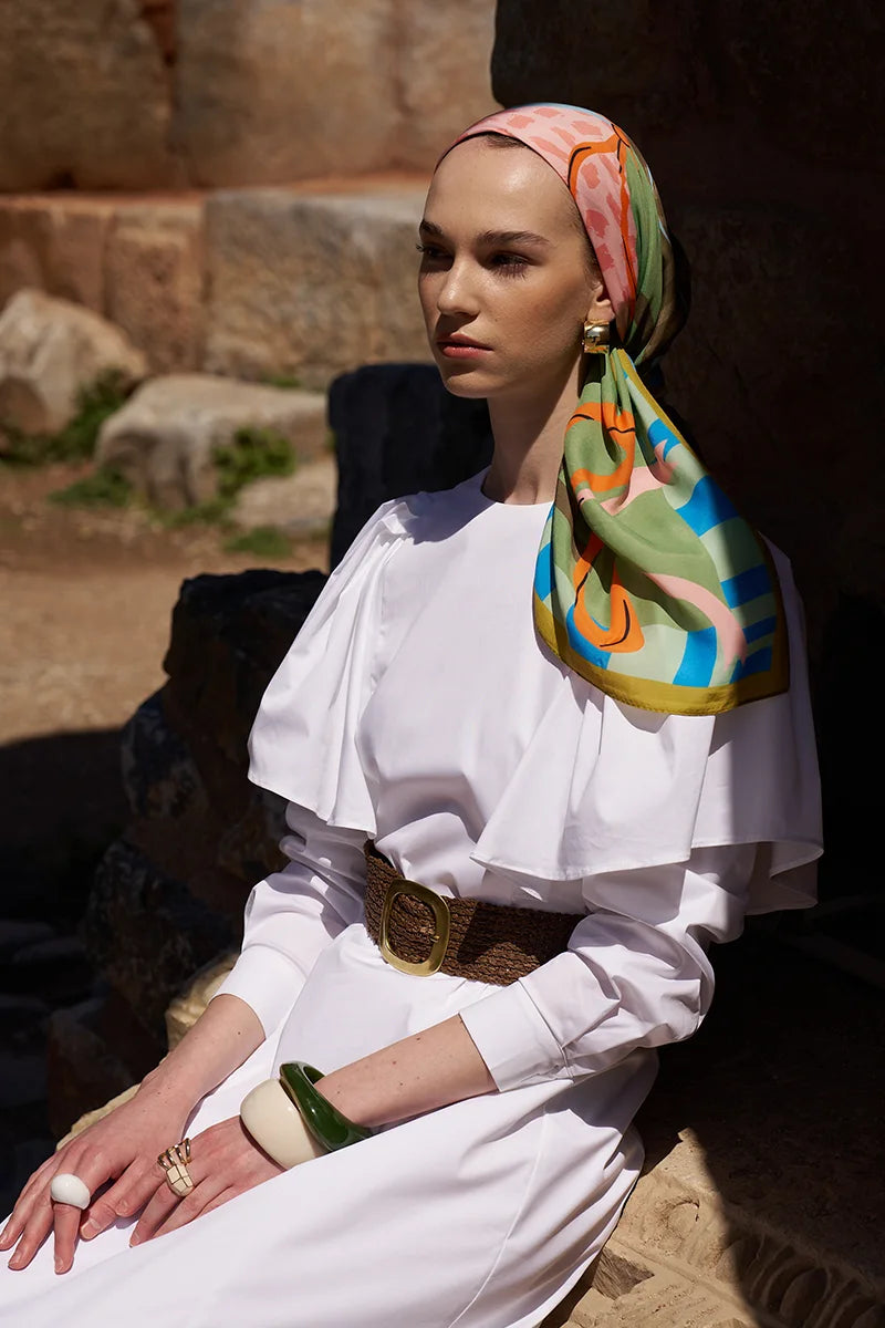 Glaze Ribbon Pattern Scarf - Green