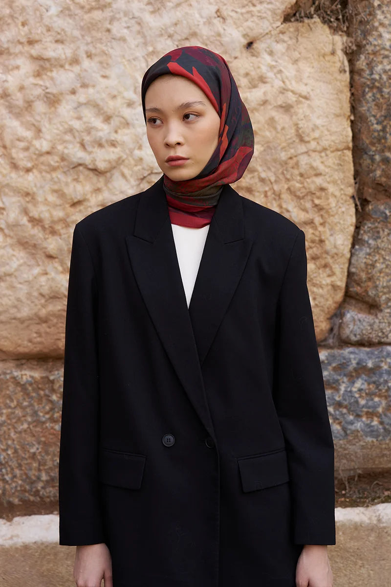 Glaze Vase Desen Eşarp - Bordo