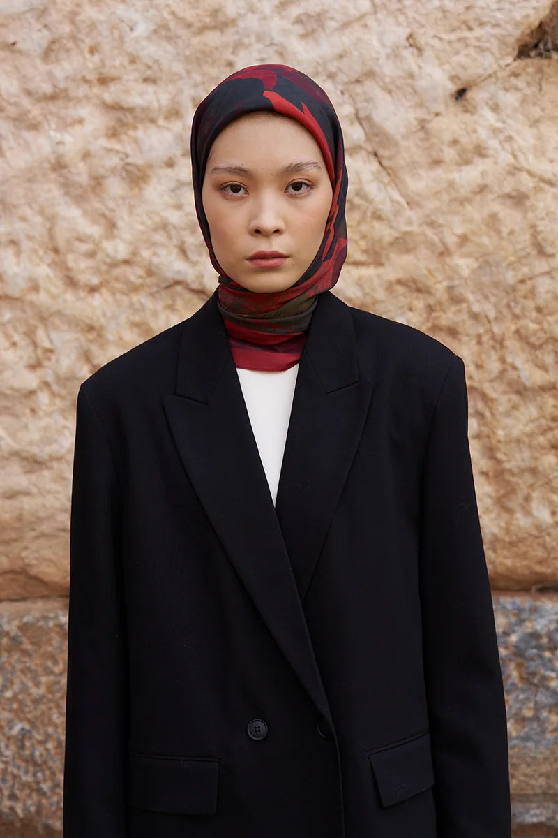 Glaze Vase Desen Eşarp - Bordo