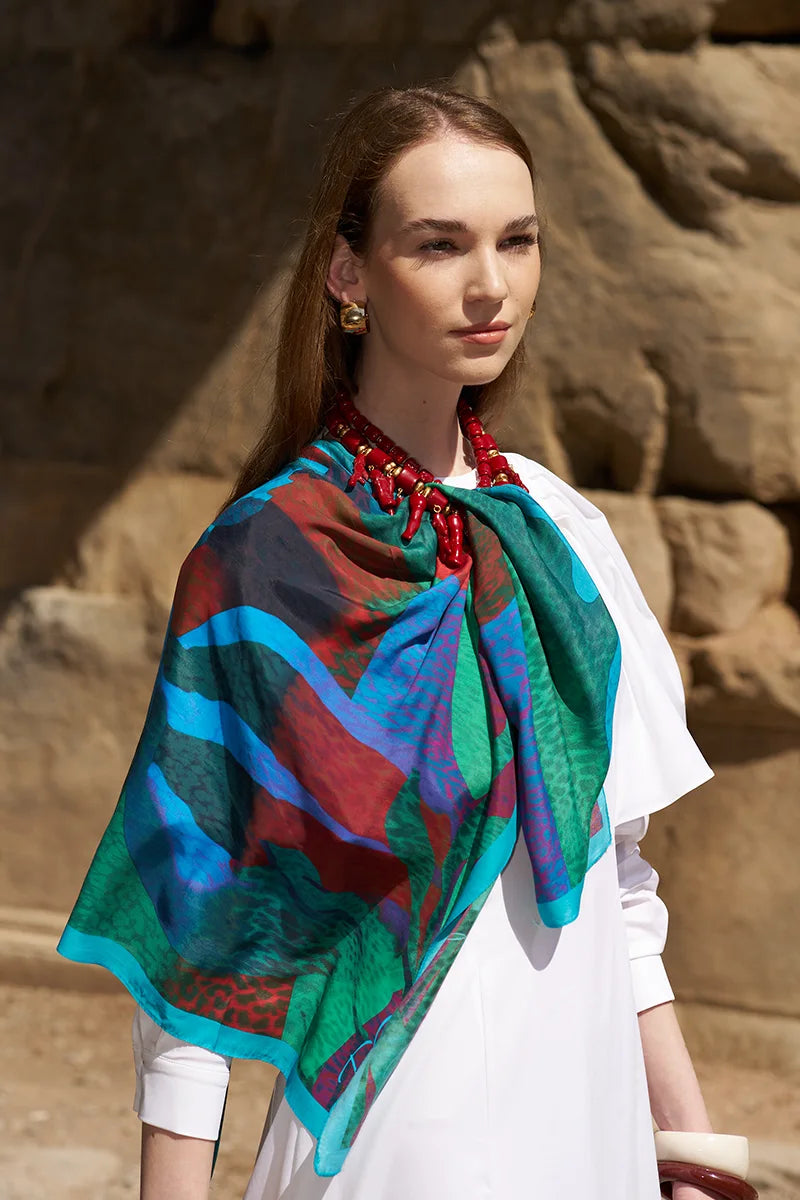 Glaze Vase Desen Eşarp - Mavi