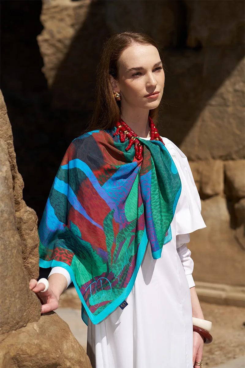 Glaze Vase Desen Eşarp - Mavi