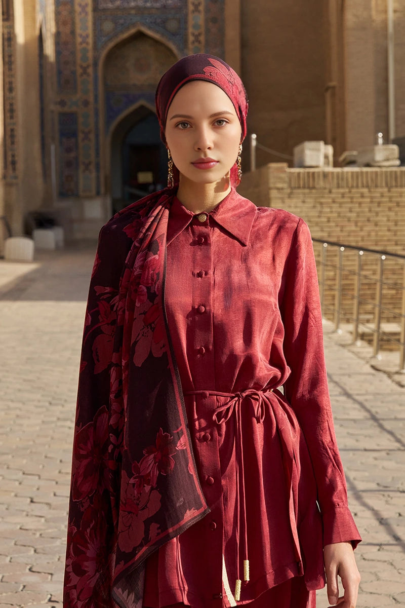 Gülzar Yün İpek Şal - Mürdüm