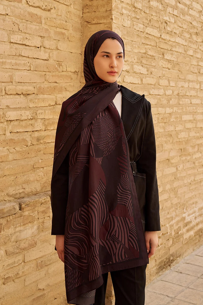 Hazel Floş Viskon Şal - Bordo