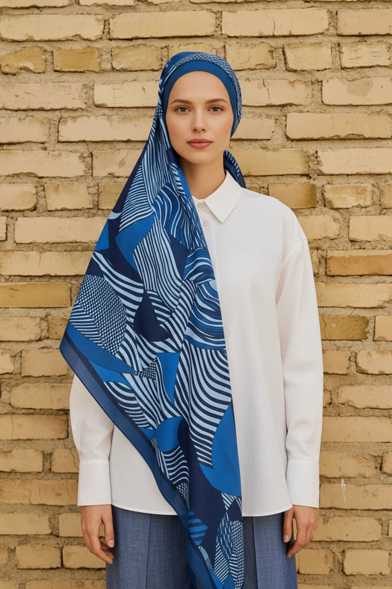 Hazel Floş Viskon Şal - Lacivert