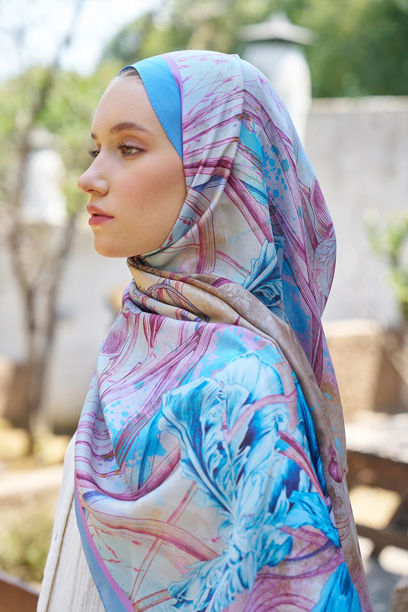 Inspired Marin Desen Şal - Mavi / Lila
