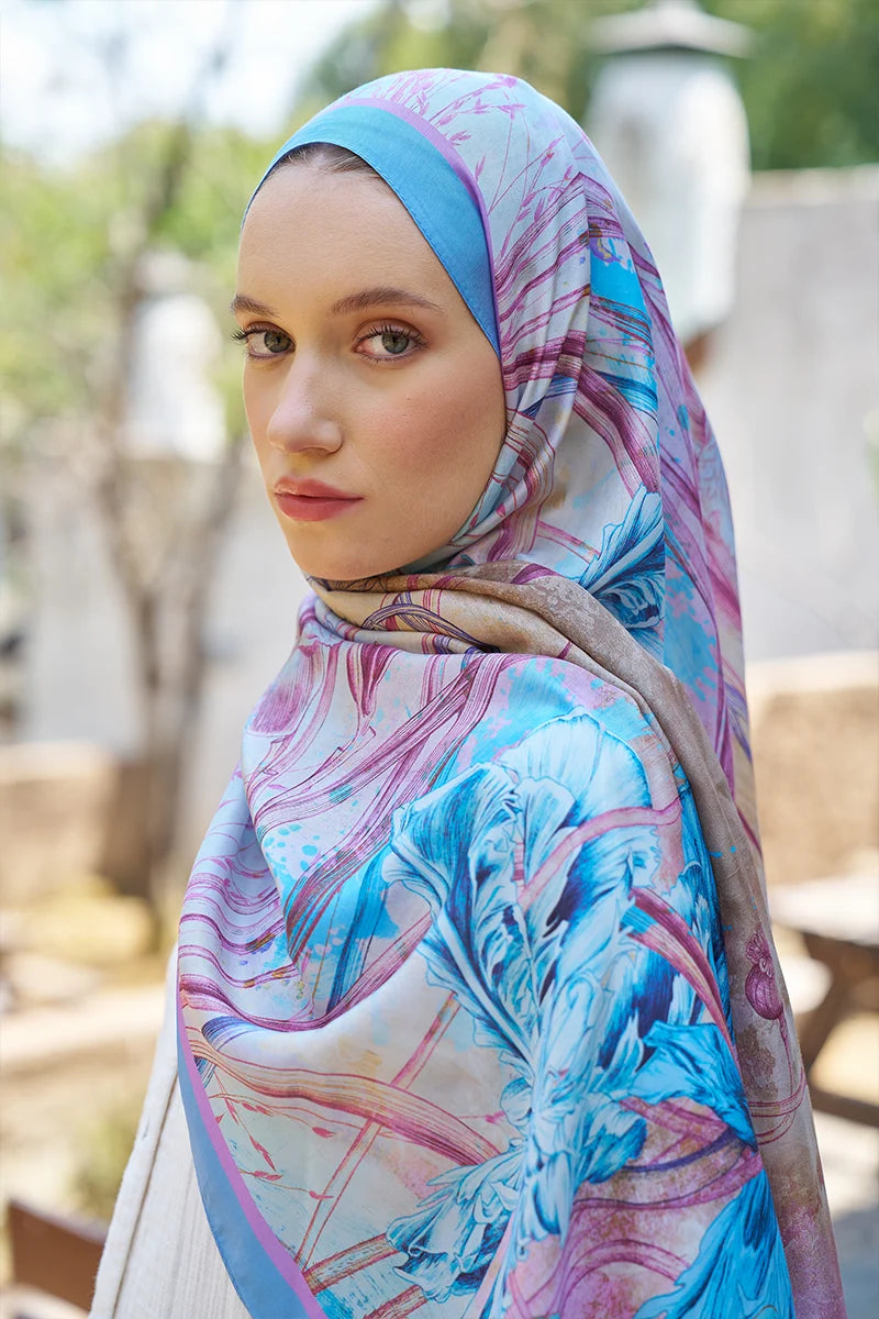 Inspired Marin Desen Şal - Mavi / Lila