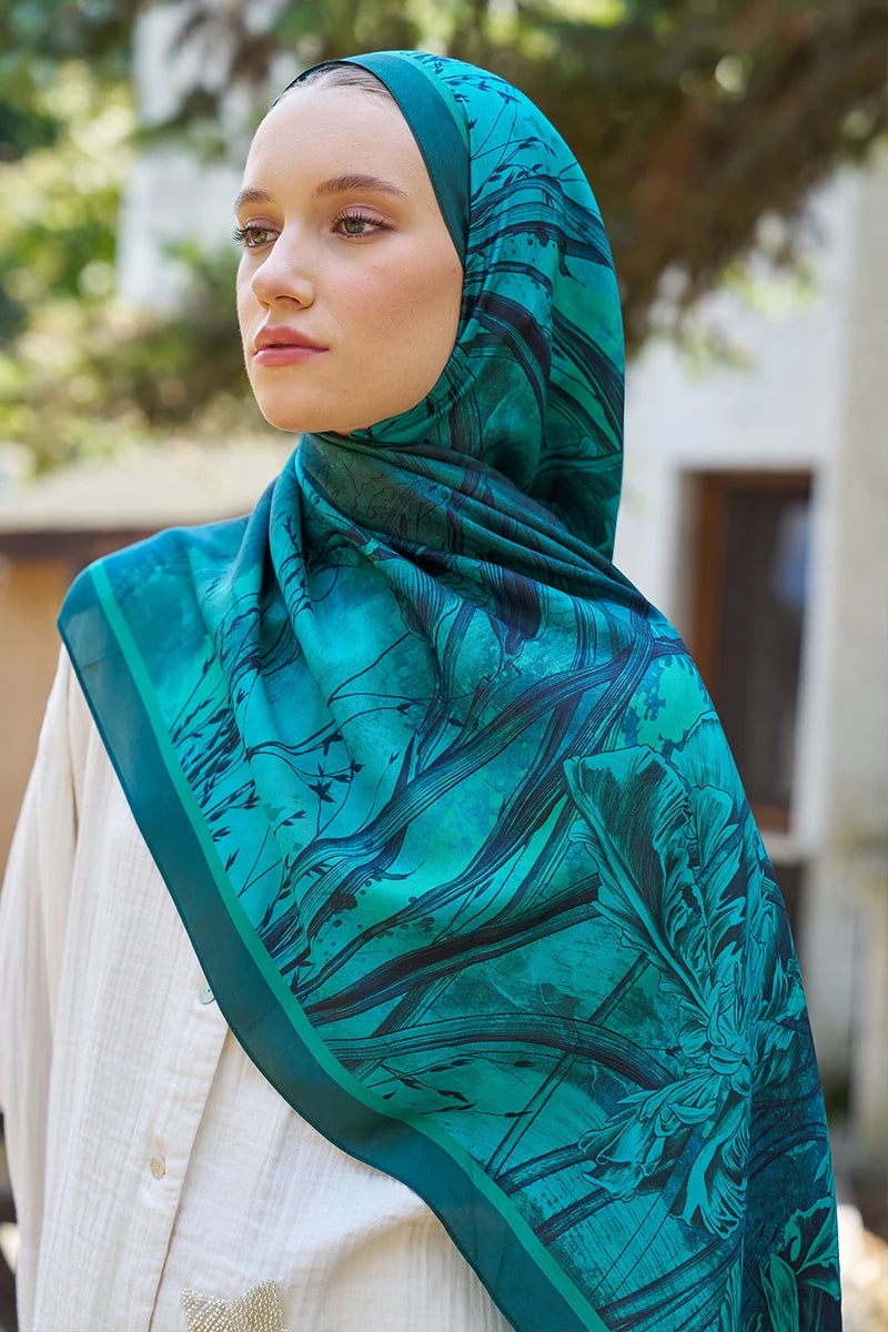 Inspired Marine Pattern Shawl - Petrol