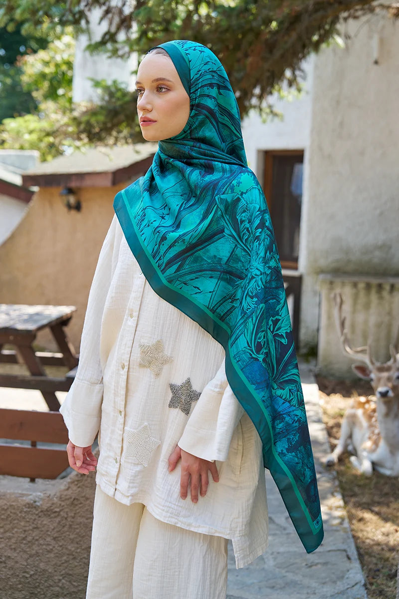 Inspired Marine Pattern Shawl - Petrol