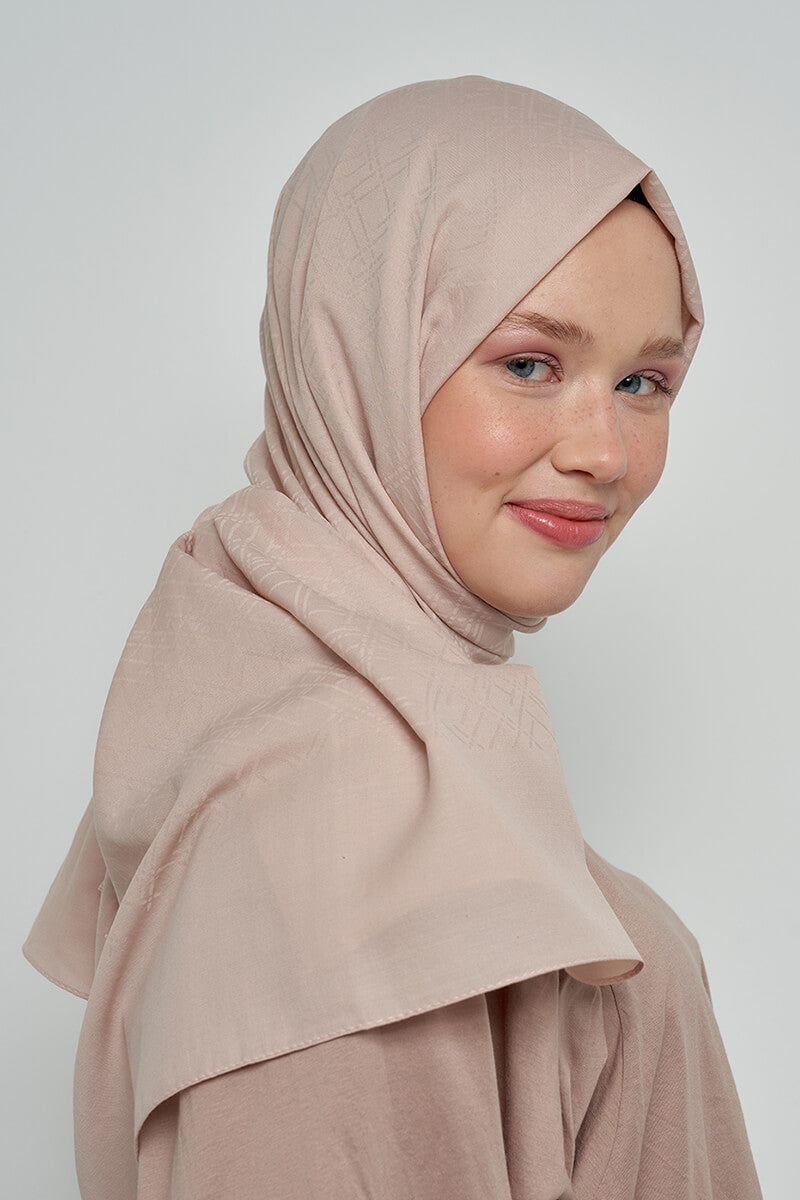 Pamuklu Şal Çizgi Desen - Ekru