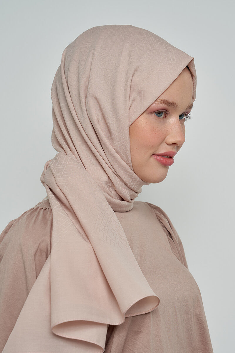 Cotton Shawl with Striped Pattern - Ecru