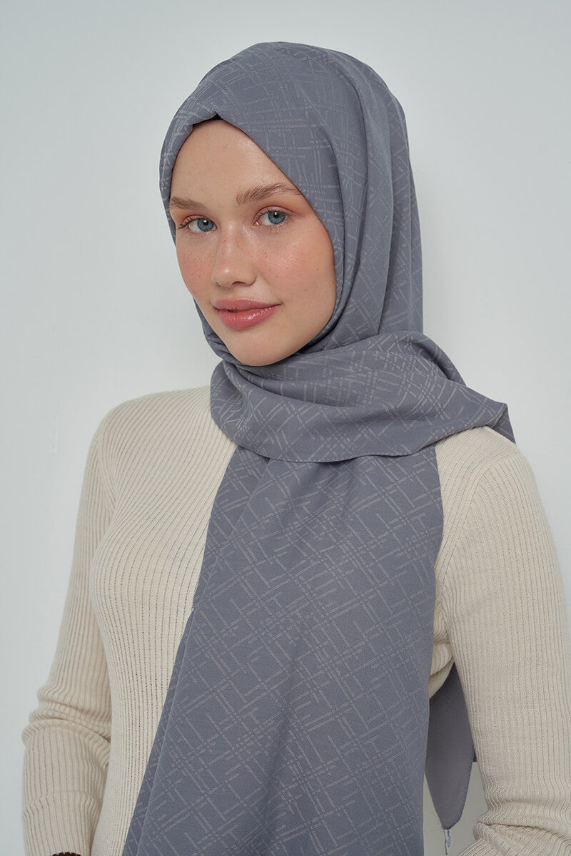 Pamuklu Şal Çizgi Desen - Füme