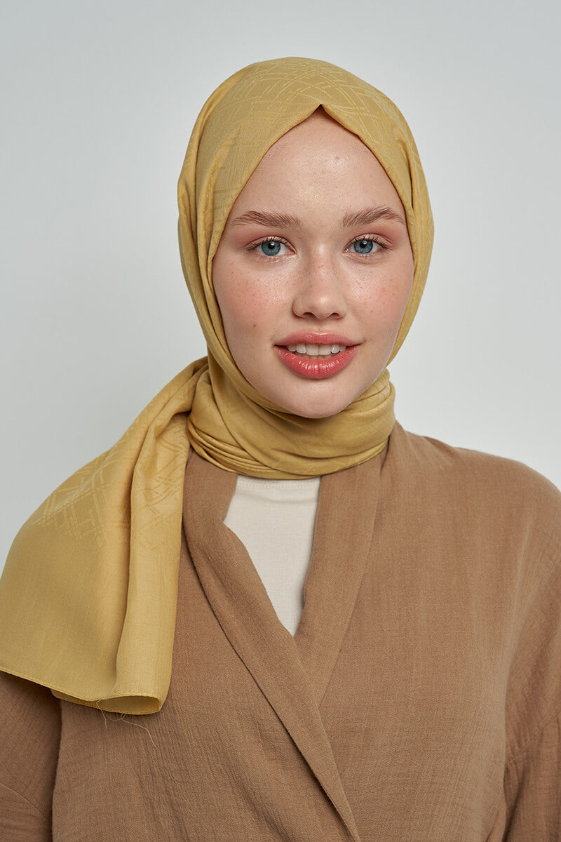 Pamuklu Şal Çizgi Desen - Hardal