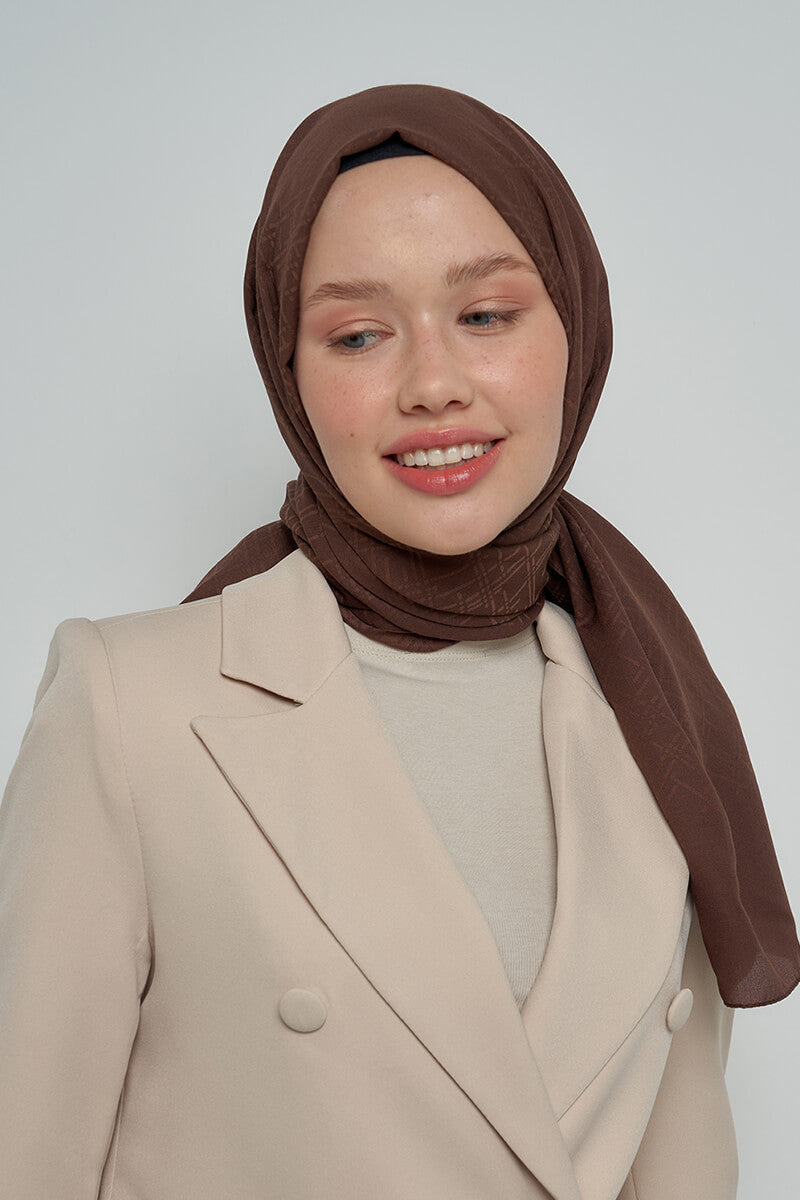 Pamuklu Şal Çizgi Desen - Kahverengi