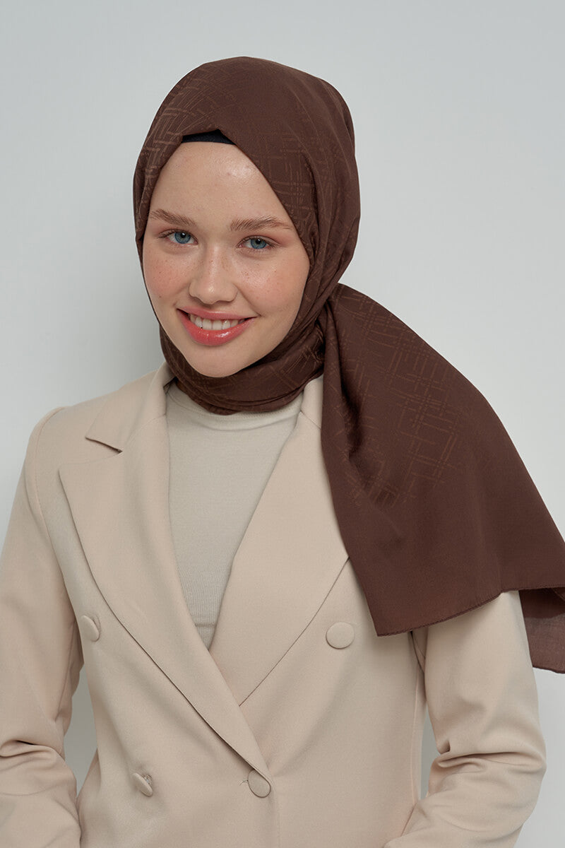 Pamuklu Şal Çizgi Desen - Kahverengi