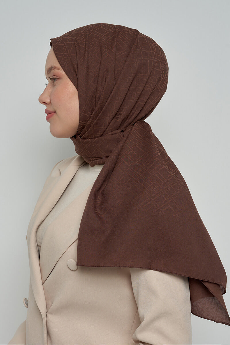 Pamuklu Şal Çizgi Desen - Kahverengi