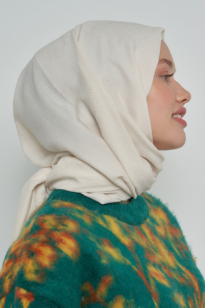 Pamuklu Şal Çizgi Desen - Kırık Beyaz